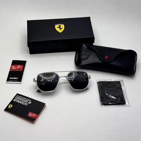 عینک آفتابی ریبن فراری مستطیلی کریستالی شفاف با پک کامل اصلی Rayban Ferrari c287|باسلام