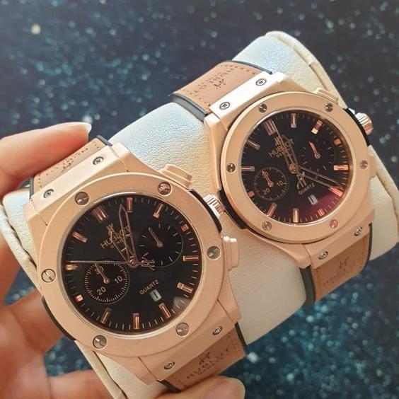 ساعت مردانه و زنانه ست هابلوت با کیفیت مناسب و بند رابر روکش چرم Hublot |باسلام