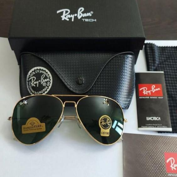 عینک آفتابی ریبن خلبانی RayBan مدل 3026 شیشه سبز فریم طلایی|باسلام