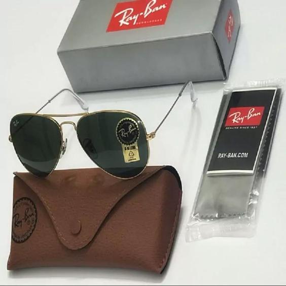 عینک آفتابی ریبن RayBan خلبانی اورجینال مدل 3025 شیشه سبز فریم طلایی کد 280|باسلام