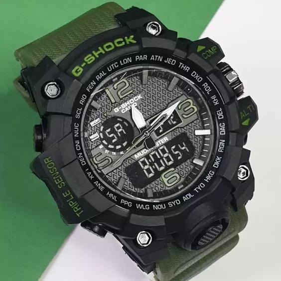 ساعت مچی طرح جی شاک دوزمانه سبز رنگ g shock |باسلام