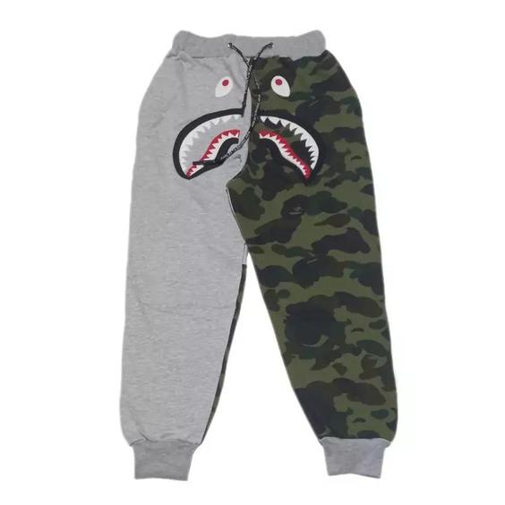 شلوار گرمکن بدون کرک طوسی سبز چریکی بیپ BAPE|باسلام