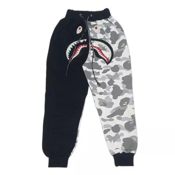 شلوار گرمکن بدون کرک مشکی سفید چریکی بیپ BAPE|باسلام