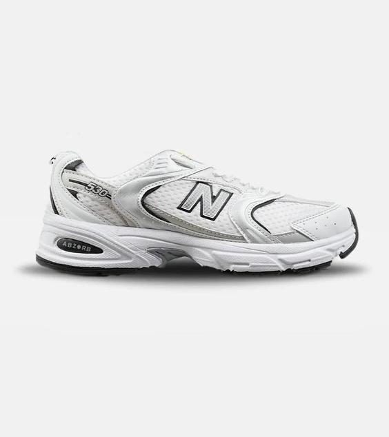 کفش کتانی مردانه و زنانه سفید نقره ای NEW BALANCE 530 مدل 3143|لوزی