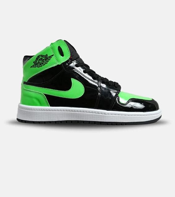 کفش کتانی مردانه و زنانه ساقدار مشکی سبز ورنی NIKE jordan 1 مدل 6221|لوزی