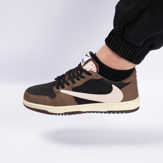 کفش کتانی اسپرت مردانه رنگ مشکی قهوه ای مدل نایک NIKE Jordan 1 low کد 71333|کتونی خان