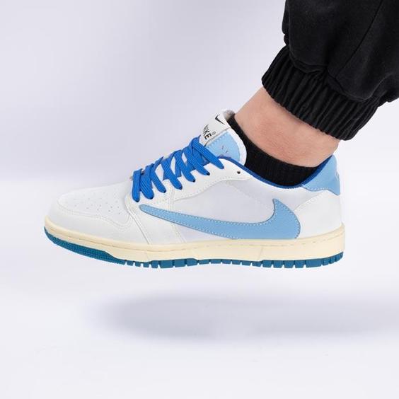 کفش کتانی اسپرت مردانه رنگ سفید آبی مدل نایک NIKE Jordan 1 low کد 71368|کتونی خان