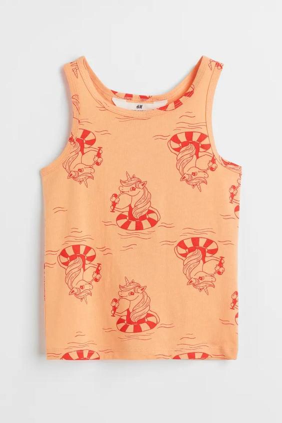 تاپ نخی دخترانه-نارنجی/تک شاخ Cotton top for girls-orange/unicorn|فروشگاه پروانه