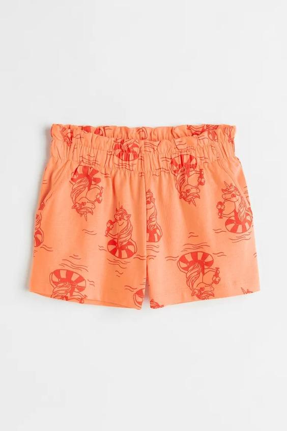 شلوارک نخی دخترانه-نارنجی / تک شاخ Cotton shorts for girls - orange / unicorn|فروشگاه پروانه