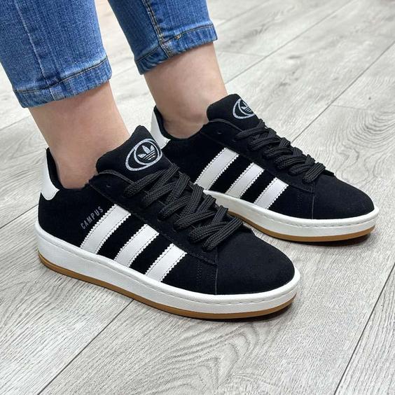 کفش و کتانی زنانه مدل ADIDAS_CAMPUS آدیداس کامپوس رنگ مشکی سفید کد 57995|کتونی خان