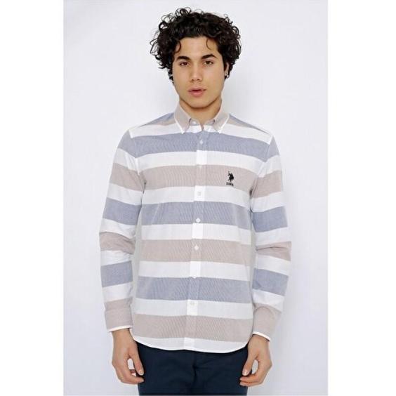 پیراهن آستین بلند مردانه رصان طوسی برند u s polo assn 1450167|باسلام