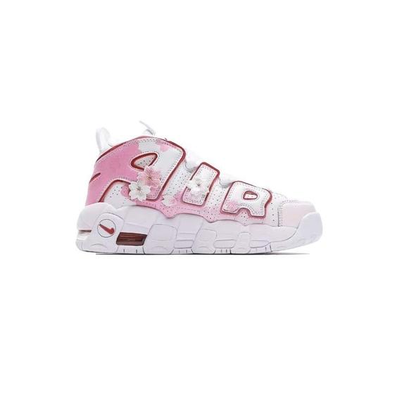 کتونی نایک ایر آپتمپو سفید صورتی گل دار Nike Air More Uptempo White Pink Cherry Blossoms|کتونی باز