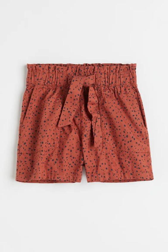 شلوارک لینن دخترانه -قرمز آجری / نقطه پولکا Linen shorts for girls - brick red / polka dot|فروشگاه پروانه