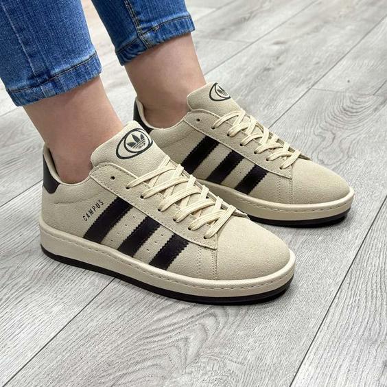 کفش و کتانی زنانه مدل ADIDAS_CAMPUS آدیداس کامپوس رنگ کرم مشکی کد 57996|کتونی خان