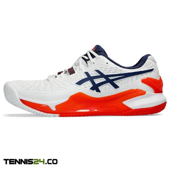 کفش تنیس مردانه اسیکس Asics Gel-Resolution 9 Clay- سفید/نارنجی|تنیس شاپ