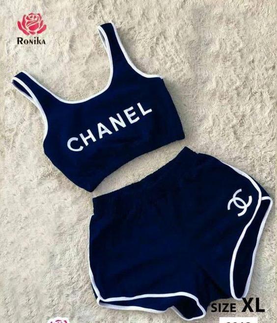 ست نیم تنه و شلوارک ورزشی Chanel|تک سون