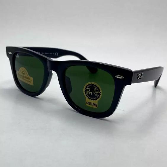 عینک آفتابی ویفرر ریبن reyban WAYFARER شیشه سنگ سبز فریم براق سایز 50 به همراه پک کامل اورجینال rb2140|باسلام