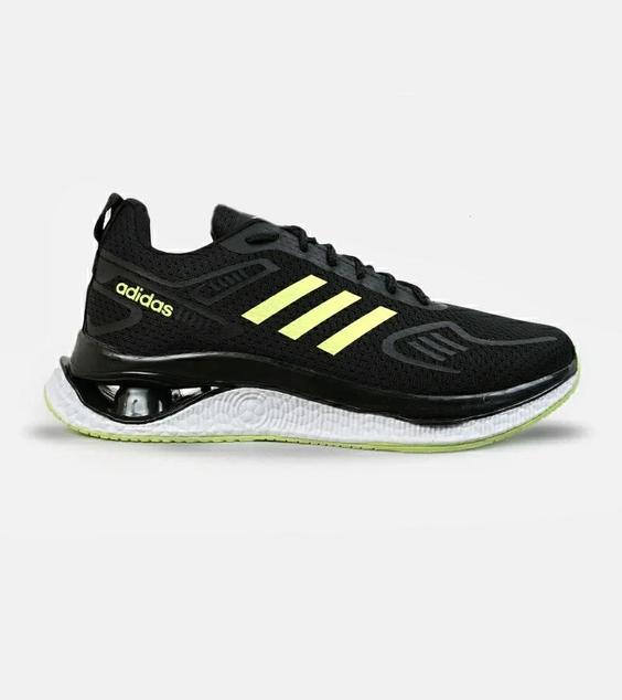 کفش کتانی مردانه مشکی لیمویی Adidas running shoes مدل 4017|لوزی