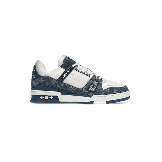 کتونی لویی ویتون سفید آبی Louis Vuitton LV Trainer Blue White|کتونی باز