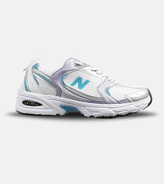 کفش کتانی مردانه و زنانه سفید آبی یاسی NEW BALANCE 530 مدل 5445|لوزی