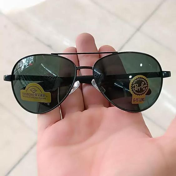 عینک آفتابی مردانه برند RAYBAN جنسیت فریم تمام قاب فلزی دسته فنر دار کیفیت عالی جنسیت عدسی شیشه uy400 کاملا استاندارد|باسلام (عینک کالا)