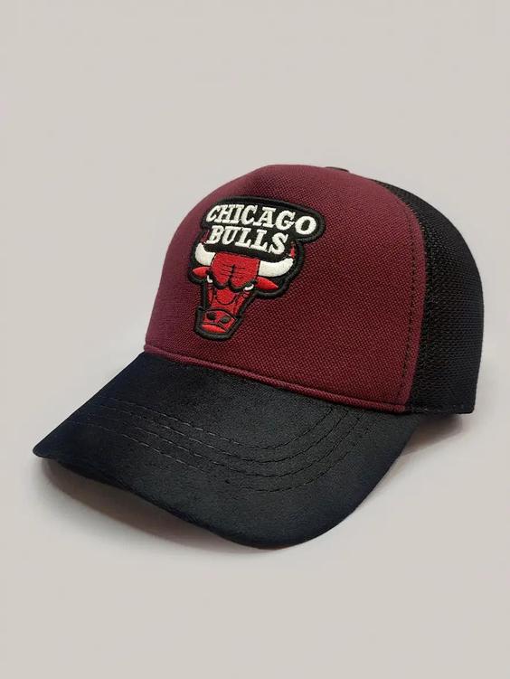 کلاه کپ مشکی و زرشکی طرح گاو Chicago Bulls کد 7750|هانیل