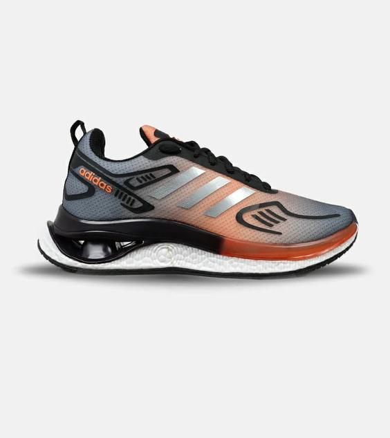 کفش کتانی مردانه مشکی طوسی نارنجی Adidas running shoes مدل 5014|لوزی