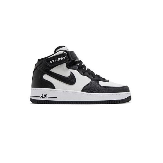 کتونی نایک ایرفورس نیم ساق مشکی سفید Nike Stussy x AirForce 1 Mid|کتونی باز