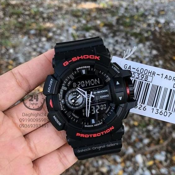 ساعت جی شاک مشکی قرمز GA-400HR-1ADR (جیشاک GShock) ga400، تنظیم اتوماتیک با پایتخت کشورها ، اتولایت دار|باسلام