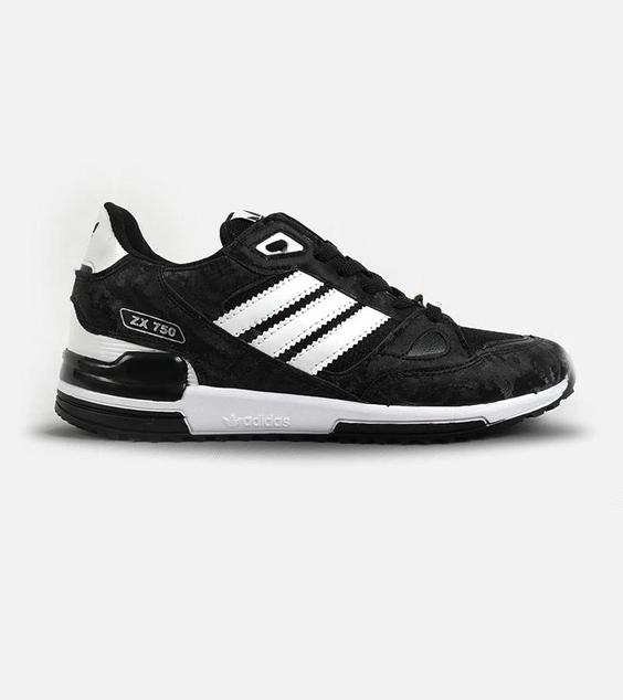 کفش کتانی مردانه چریکی مشکی خط سفید آدیداس adidas ZX 750 مدل 3548|لوزی