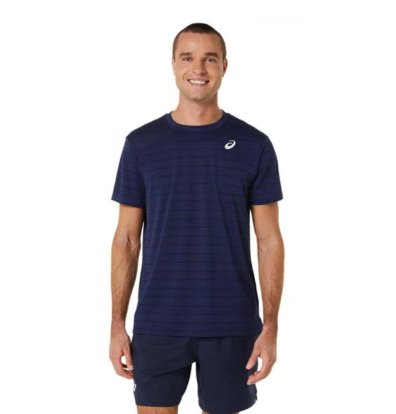 تی شرت تنیس مردانه اسیکس Asics Court Stripe SS Top- سرمه ای|تنیس شاپ