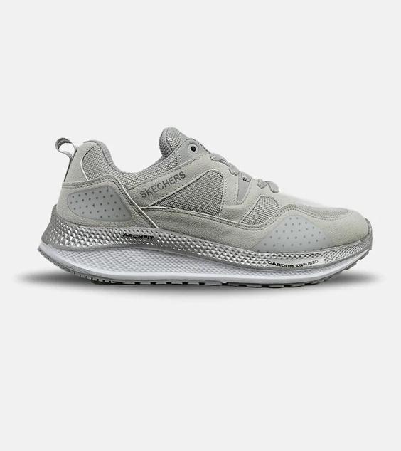 کفش کتانی طبی زنانه و مردانه طوسی سفید SKECHERS archfit v02 مدل 4821|لوزی