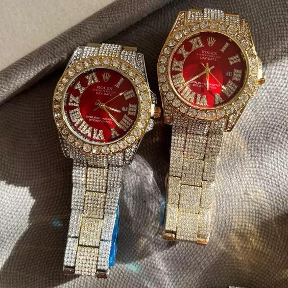 ساعت رولکس Rolex فول استون نگینی صفحه قرمز|باسلام