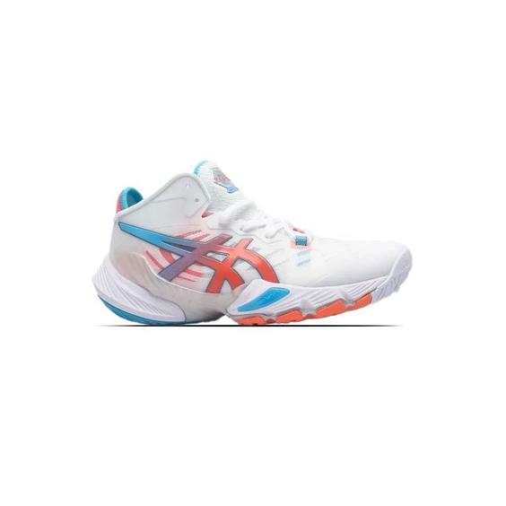 کتونی تخصصی والیبال اسیکس متارایز سفید آبی نارنجی Asics Metarise White Blue Orange|کتونی باز