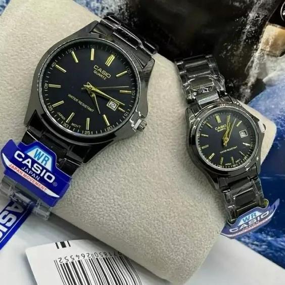 ساعت ست و تکی زنانه و مردانه عقربه ای کاسیو CASIO صفحه گرد بند استیل مشکی - تک مردانه کد2719|باسلام