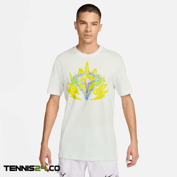 تی شرت تنیس مردانه نایک Rafa Nike Court Dri-FIT– سفید/زرد|تنیس شاپ