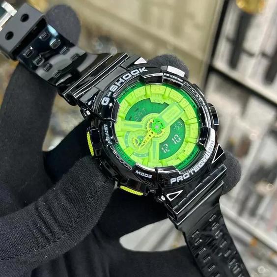 ساعت  مچی جی شاک GA110 مشکی داخل فسفری  (جیشاک GShock) ، صد در صد ضدآب ، تنظیم اتوماتیک با پایتخت کشورها ، اتولایت دار|باسلام