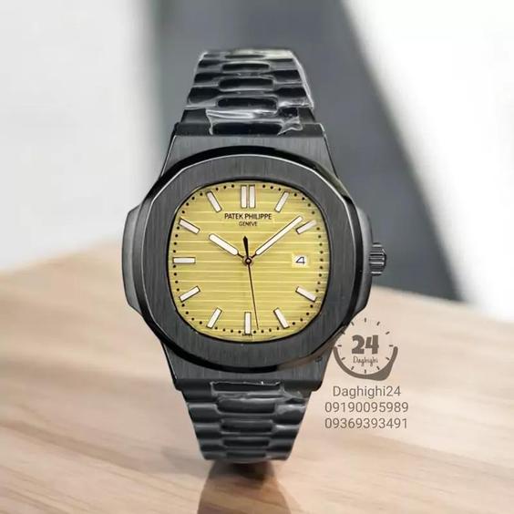 ساعت پتک فیلیپ ناتیلوس مشکی صفحه زرد کوارتز Patek Philippe Nautilus|باسلام (گالری ساعت دقیقی24)