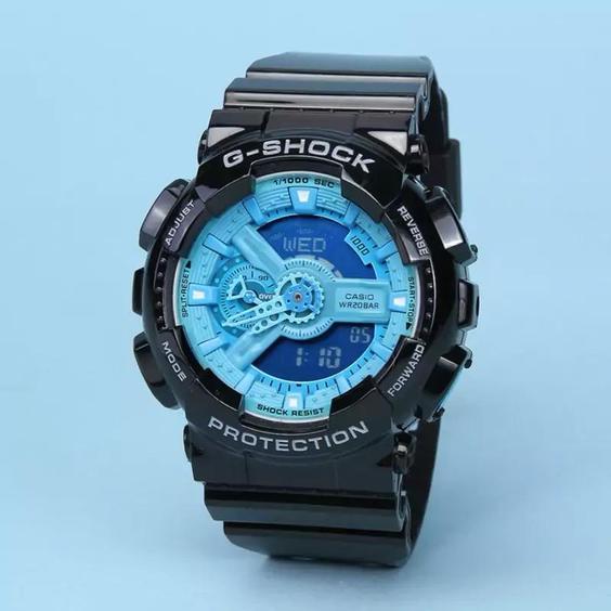 ساعت  مچی جی شاک GA110 مشکی آبی(جیشاک GShock) ، صد در صد ضدآب ، تنظیم اتوماتیک با پایتخت کشورها، اتولایت دار|باسلام