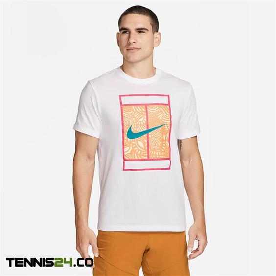 تیشرت تنیس مردانه نایک NikeCourt Dri-FIT- سفید/نارنجی|تنیس شاپ