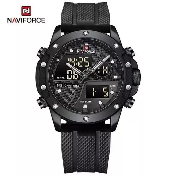 ساعت مردانه مارک نیوی فورس Naviforce مدل 9221 ضدآب موتور ژاپن دو زمانه تاریخ دار چراغ دار |باسلام