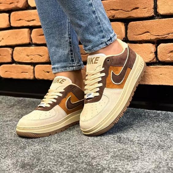 کتونی نایک ایرفورس ست مردانه زنانه nike air force رنگ کرم قهوه ای کد 6227|باسلام