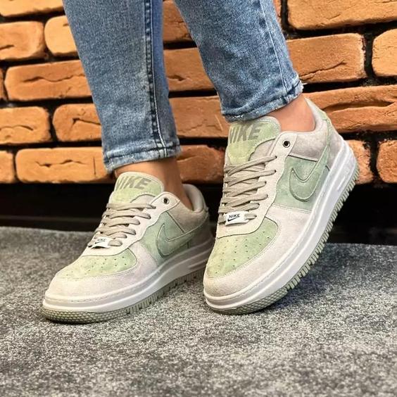 کتونی نایک ایرفورس ست مردانه زنانه nike air force رنگ سفید سبز کد 6225|باسلام