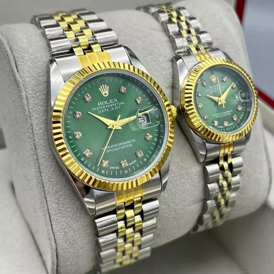 ست زنانه مردانه ساعت مچی بند استیل توپر ضداب رولکس دیت جاست   Rolex Date just|باسلام