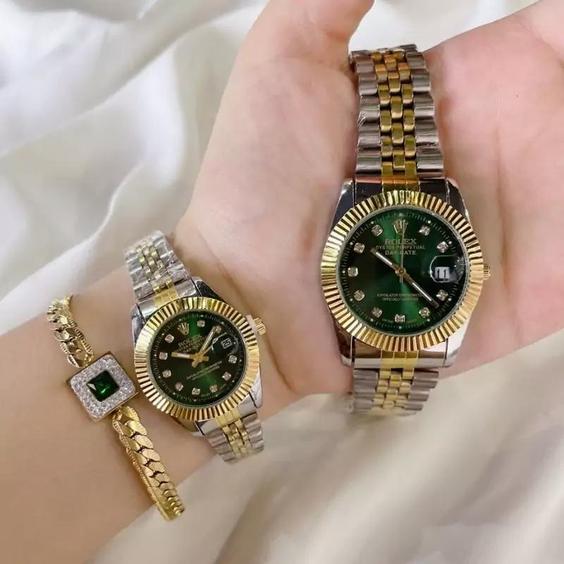 ساعت رولکس datejust  صفحه سبز با جعبه و باتری یدکی |باسلام