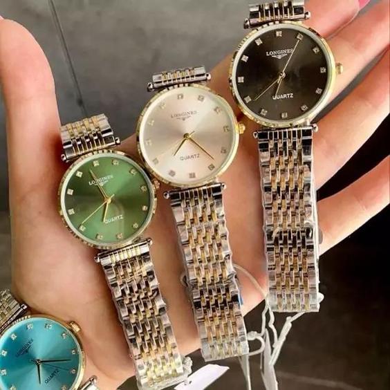 ساعت مچی زنانه و مردانه لونجین LONGINES بند استیل دو رنگ صفحه گرد مشکی کد 2644|باسلام