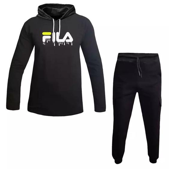 ست هودی کلاه دار مردانه آستین بلند مشکی مدل FILA|باسلام