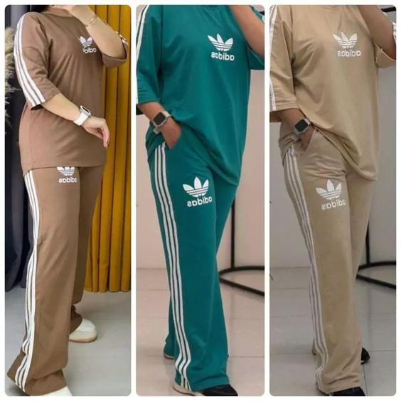 ست تیشرت شلوار adidas جنس اسپان لطیف کشی فری سایز تا 46 ( ارسال رایگان )|باسلام