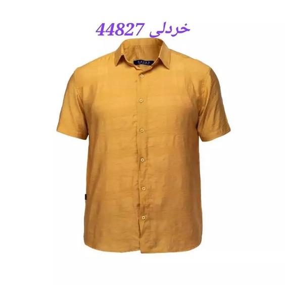 پیراهن نخی مردانه   سایز L، XL، XXL یقه برگردان رنگ خردلی44827 مشکی 44828 سدری 44829 طوسی روشن 44830 طوسی 44831 |باسلام