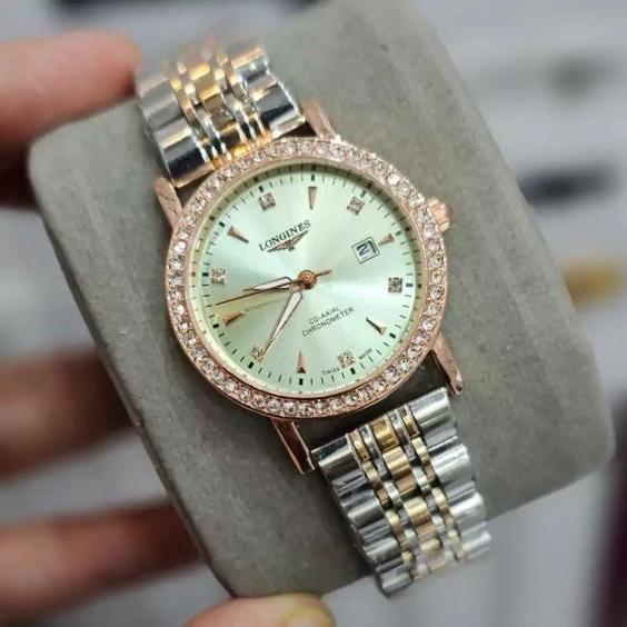 ساعت مچی زنانه بند استیل رنگ ثابت قاب نگینی لونجین Longines|باسلام